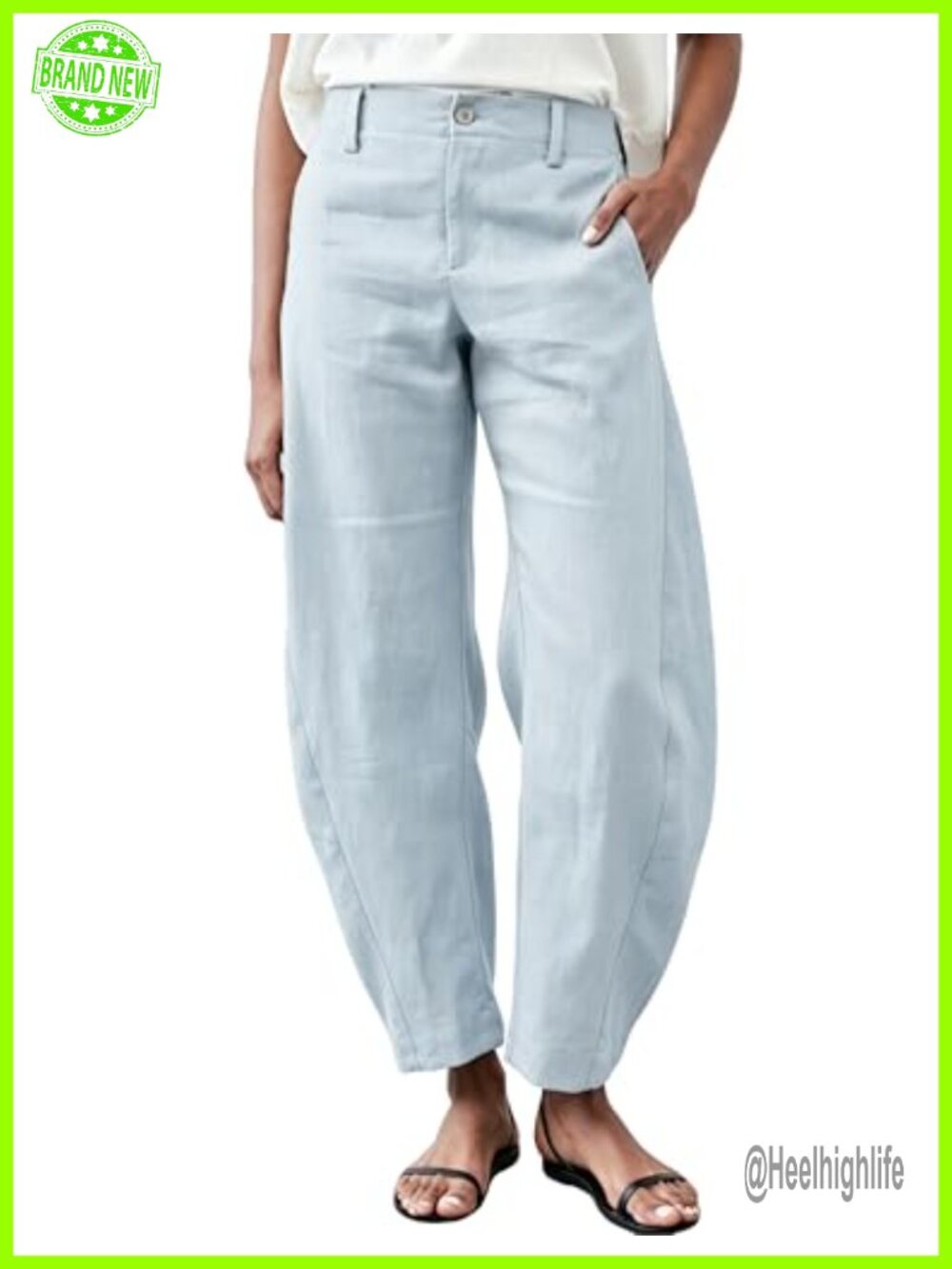 Linen Barrel Pants Baggy Wide Leg Palazzo Trousers Ankle Length